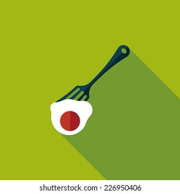 kitchenware fork and egg flat icon with long shadow,eps10