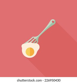 kitchenware fork and egg flat icon with long shadow,eps10