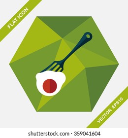 kitchenware fork and egg flat icon with long shadow,eps10