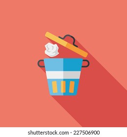 kitchenware garbage can flat icon with long shadow,eps10