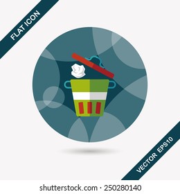 kitchenware garbage can flat icon with long shadow,eps10