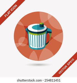 kitchenware garbage can flat icon with long shadow,eps10