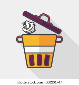 kitchenware garbage can flat icon with long shadow,eps10