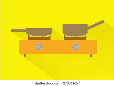 Kitchenware gas stove flat  long shadow. Vector illustration
