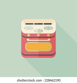 kitchenware gas stove with oven flat icon with long shadow,eps10