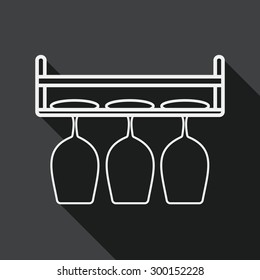 kitchenware glass cup flat icon with long shadow, line icon