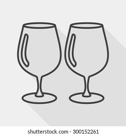 kitchenware glass cup flat icon with long shadow, line icon