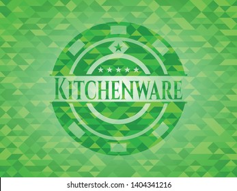 Kitchenware green mosaic emblem. Vector Illustration. Detailed.