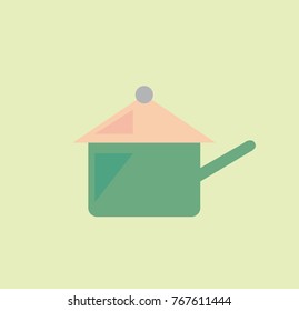 Kitchenware, A green pot with lid on light green pastel background