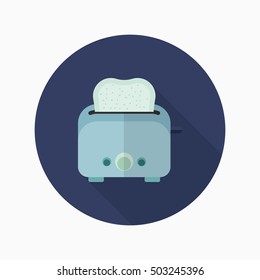 Kitchenware grill toaster flat  icon with long shadow,circle,eps10,interface,button