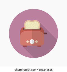 Kitchenware grill toaster flat  icon with long shadow,circle,eps10,interface,button