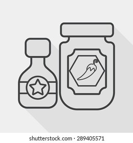 kitchenware hot sauce flat icon with long shadow, line icon