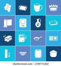 Kochnische Icon Set und Gas Brennen mit Küchenpapier, Spülbecken und Streichhölzer. Brandbezogene Küchenartikel-Symbol-Vektorgrafik für Web UI-Logo-Design.