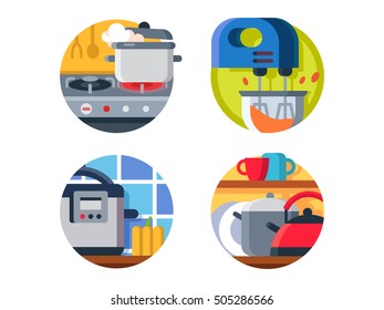 Kitchenware icon stove and kettle