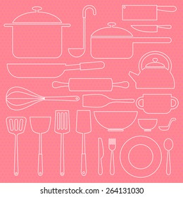 kitchenware icon in white line in sweet pink background