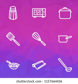 Kitchenware icons line style set with zester, salt, sieve and other grater elements. Isolated vector illustration kitchenware icons.