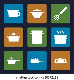 Kitchenware icons set. set of 9 kitchenware filled icons such as pan, corolla, pan-fry
