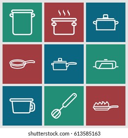 Kitchenware icons set. set of 9 kitchenware outline icons such as pan, corolla, pan-fry