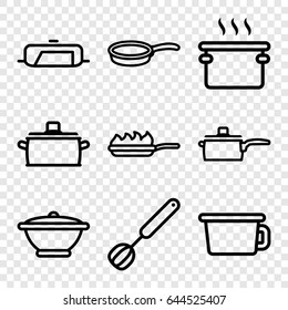 Kitchenware icons set. set of 9 kitchenware outline icons such as pan, corolla, pan-fry