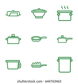 Kitchenware icons set. set of 9 kitchenware outline icons such as pan, pan-fry