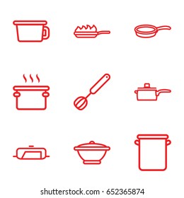 Kitchenware icons set. set of 9 kitchenware outline icons such as pan, corolla, pan-fry