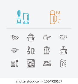 Kitchenware icons set. Grater and kitchenware icons with baking sheet, hand blender, electric kettle. Set of bottle for web app logo UI design.