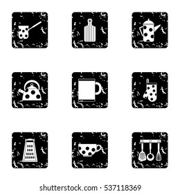 Kitchenware icons set. Grunge illustration of 9 kitchenware vector icons for web