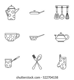 Kitchenware icons set. Outline illustration of 9 kitchenware vector icons for web