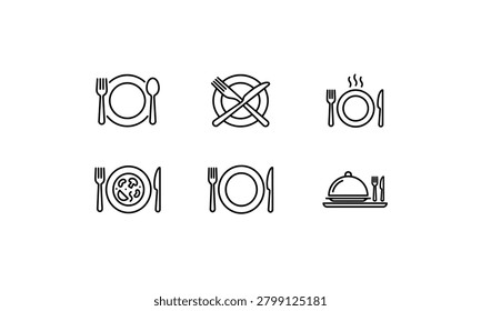 Kitchenware icons set for table service and dining.