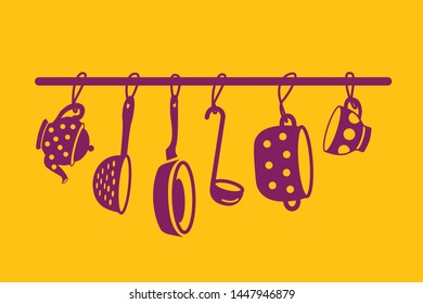 
Kitchenware, kitchen accessories set. Vector illustration on yellow background.
