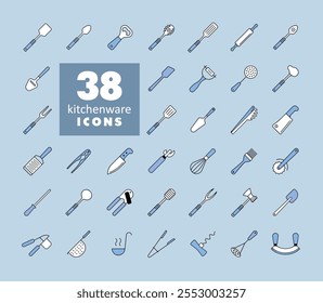 Kitchenware and kitchen appliances vector isolated icon set. Graph symbol for cooking web site and apps design, logo, app, UI