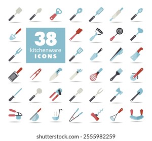 Kitchenware and kitchen appliances vector isolated icon set. Graph symbol for cooking web site and apps design, logo, app, UI