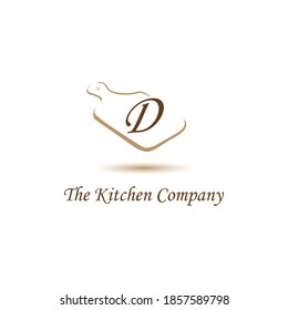 Kitchenware, Kitchen Utensils Business Logo Concept With Cutting Board Initial D Letter