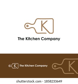 Kitchenware, Kitchen Utensils Business Logo Concept With Cutting Board And Initial K Letter Template	