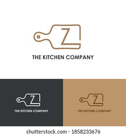 Kitchenware, Kitchen utensils business logo concept with cutting board and initial Z letter template	