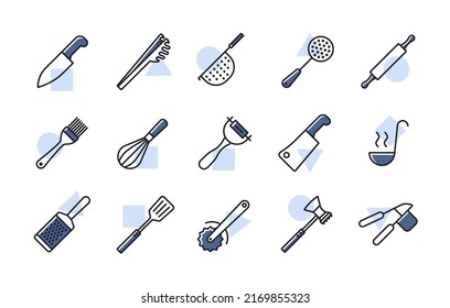 Kitchenware and kitchen vector isolated icon set. Graph symbol for cooking web site and apps design, logo, app, UI
