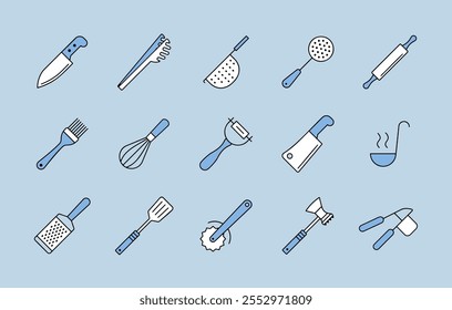 Kitchenware and kitchen vector isolated icon set. Graph symbol for cooking web site and apps design, logo, app, UI