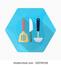 Kitchenware knife,spatula,spoon flat  icon with long shadow,circle,eps10,interface,button