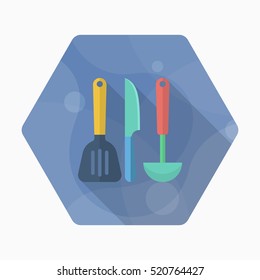 Kitchenware knife,spatula,spoon flat  icon with long shadow,circle,eps10,interface,button