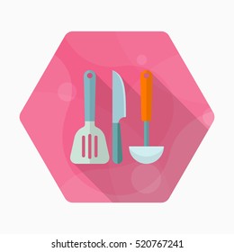 Kitchenware knife,spatula,spoon flat  icon with long shadow,circle,eps10,interface,button
