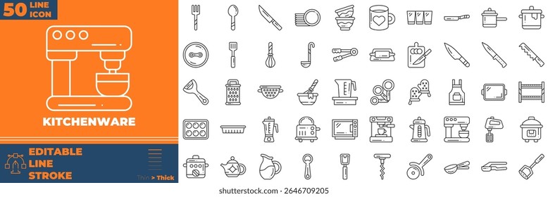 Kitchenware Line Editable Icons set. Vector illustration in modern thin line style of kitchenware icons: dish, bowl, kitchen, etc