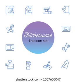 Kitchenware line icon set. Set of line icons on white background. Mixer, oven, knife. Cooking concept. Vector illustration can be used for topics like home, food, cooking
