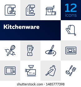 Kitchenware line icon set. Set of line icons on white background. Mixer, oven, knife. Cooking concept. Vector illustration can be used for topics like home, food, cooking