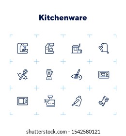 Kitchenware line icon set. Set of line icons on white background. Mixer, oven, knife. Cooking concept. Vector illustration can be used for topics like home, food, cooking