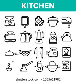Kitchenware Line Icon Set Vector. Home Kitchen Tools Symbol. Classic Kitchenware Cooking Icons. Thin Outline Web Illustration