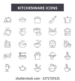 Kitchenware line icons, signs set, vector. Kitchenware outline concept, illustration: kitchenware,kitchen,cooking,food,pot,spoon