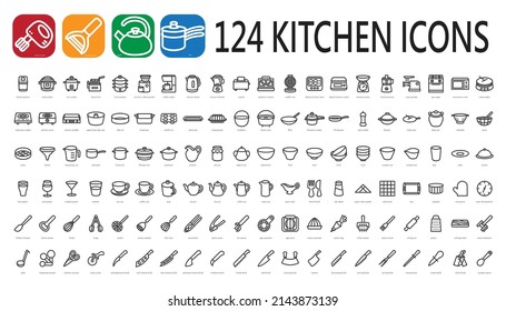 kitchenware linear icons set.Isolated vector outline illustrations. 