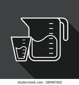 kitchenware measuring cup flat icon with long shadow, line icon