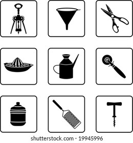 kitchenware objects black and white silhouettes (also available in raster format)