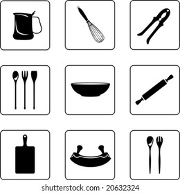 kitchenware objects black and white silhouettes (also available in raster format)